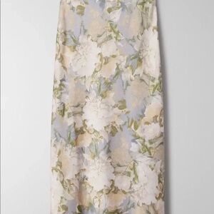 Aritzia Babaton Floral Midi Skirt Size 8 Blue White Peony Print Satin